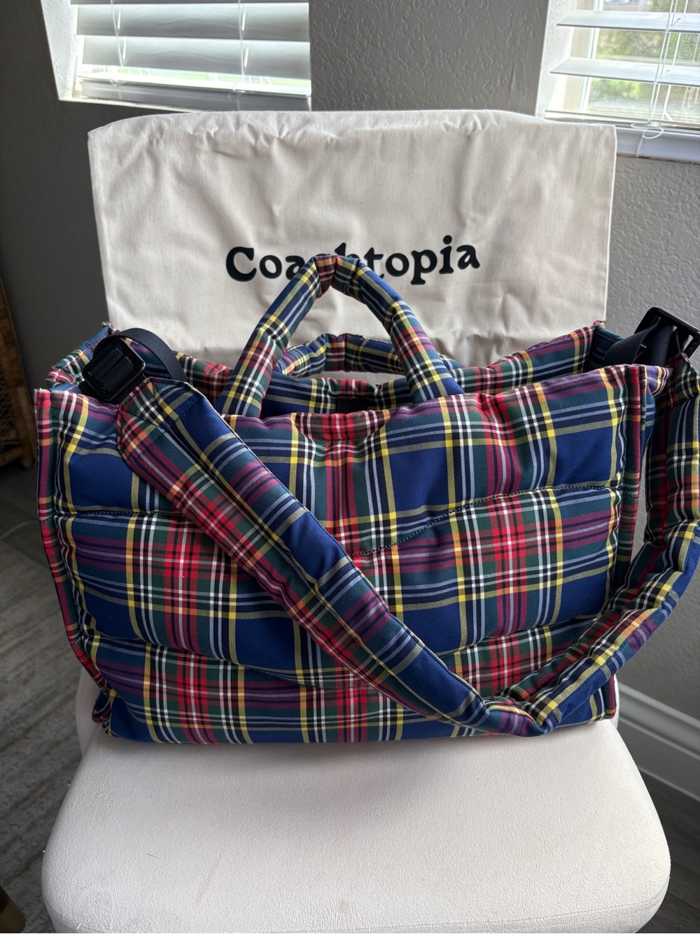 Coachtopia Quilted Multicolor Plaid Tote — Blue, Red, Green, Yellow - Picture 6 of 7